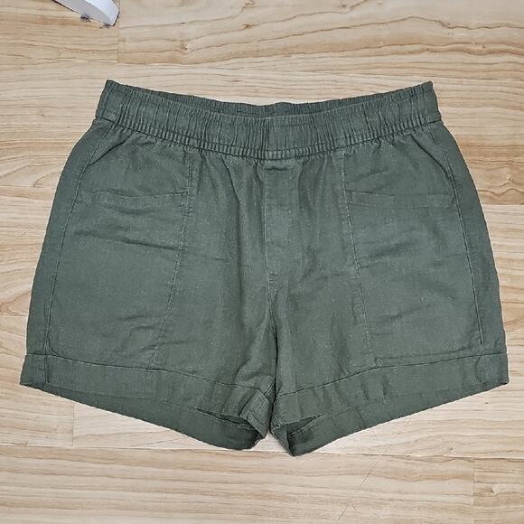 Old Navy Pants - Old Navy Womens Linen Blend Olive Green Pull On 4 Pocket Cargo Shorts Size M